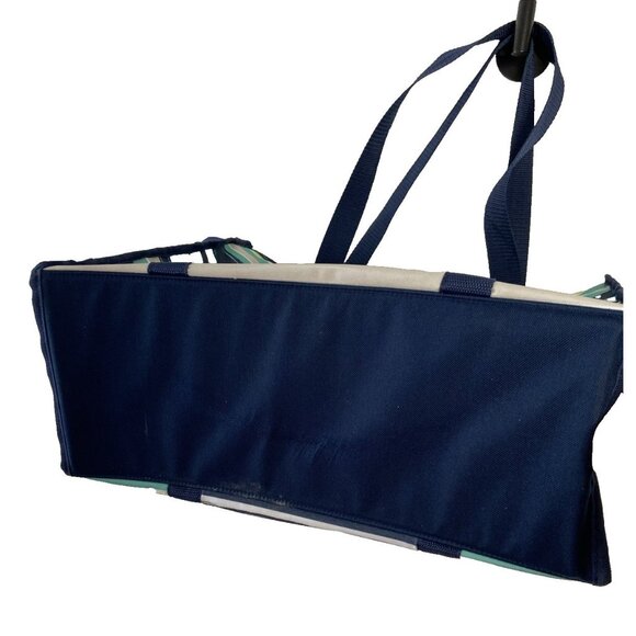 Thirty-One Deluxe Utility Tote Sea stripe Navy Blue Green White Beige Stripes - Picture 7 of 9